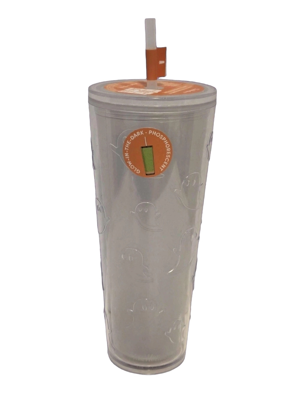 NEW 2025 Tim Hortons Halloween 24oz Plastic Ghost Straw Tumbler Glow-In-The-Dark